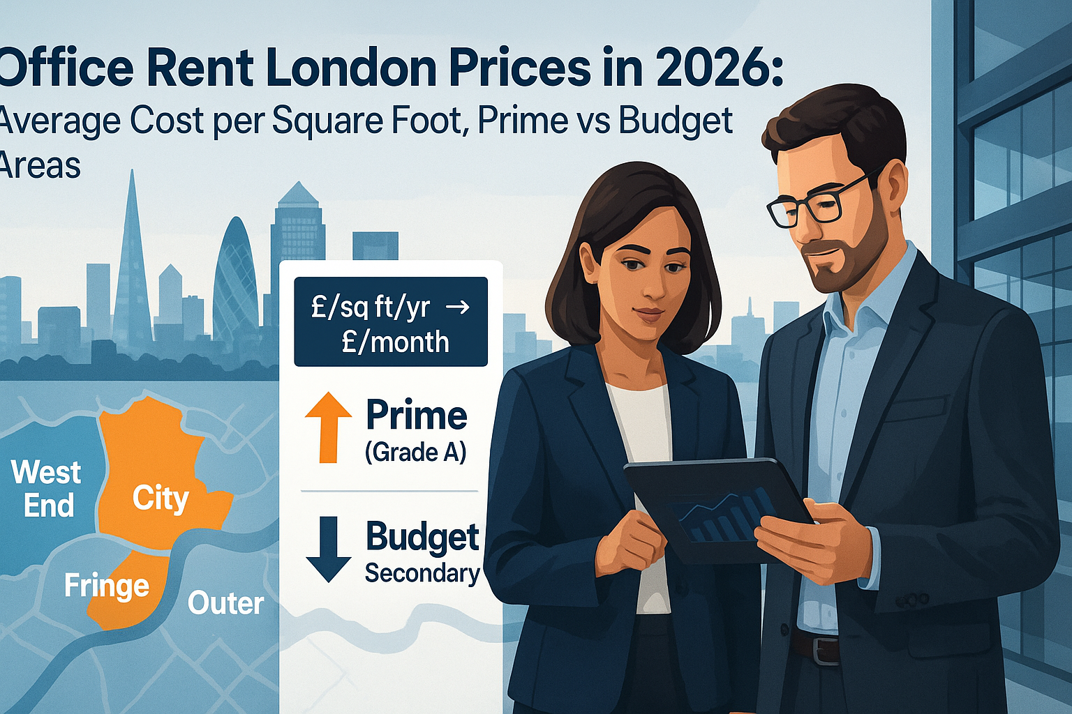 Office rent London prices 2026: rent per sq ft, hidden costs, and monthly budget guide