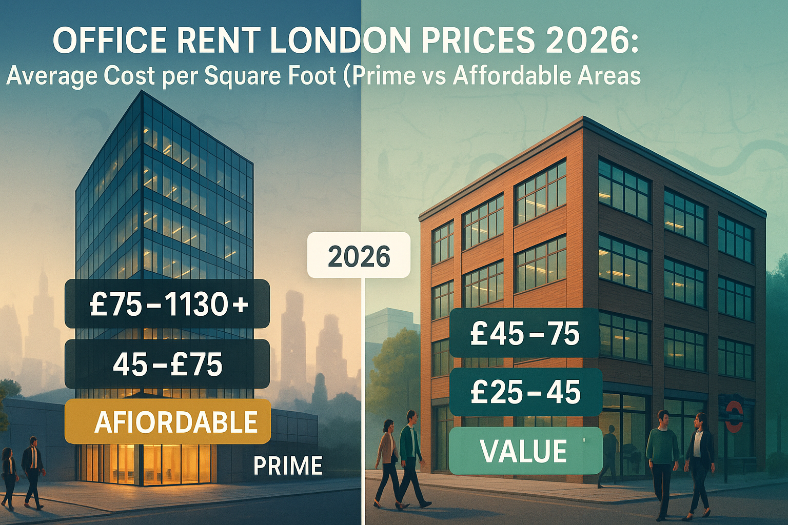 Office rent London prices 2026 guide: rent bands, prime vs value areas, cost drivers
